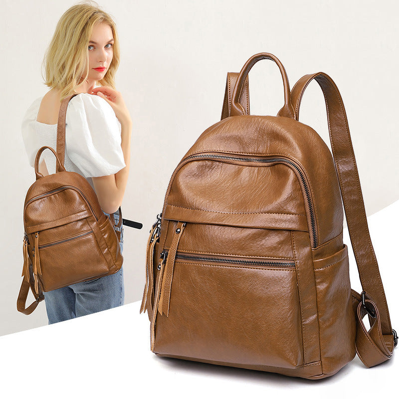Large Capacity Women's Soft Leather Backpack