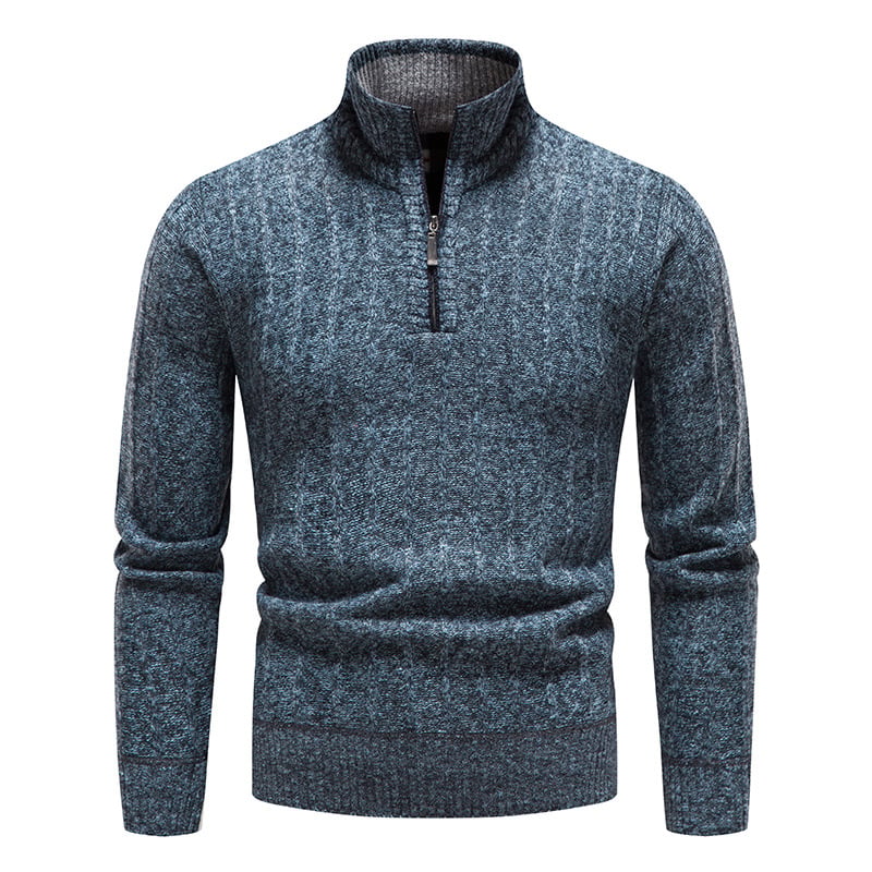 Men's Striped Fleece Stand Collar Pullover Sweater