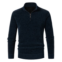Men's Thick Chenille Zippered Solid Color Sweater