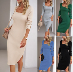 Square Neck Woolen Dress