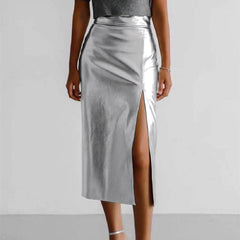 Women's High Waist Leather Skirt