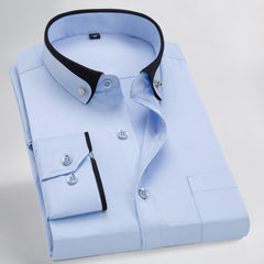 Men's White Stretch Long Sleeve Business Shirt