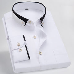 Men's White Stretch Long Sleeve Business Shirt