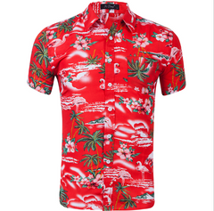 Men's Short Sleeve Hawaiian Print Beach Shirt