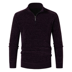 Men's Thick Chenille Zippered Solid Color Sweater