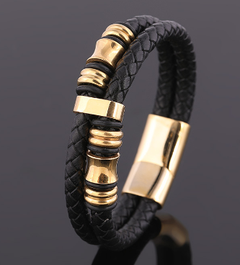 Men's Stainless Steel Woven Leather Bracelet MLS08