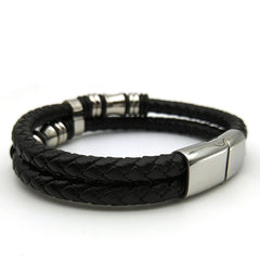 Men's Stainless Steel Woven Leather Bracelet MLS08