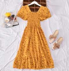 Square-neck Floral Dress