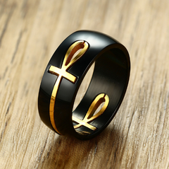 Men's Stainless Steel Black Gold Cross Ring