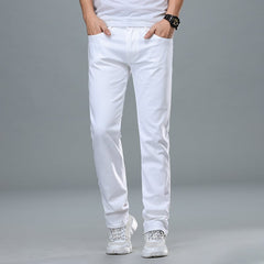 Men's Business Straight-Leg Stretch White Jeans