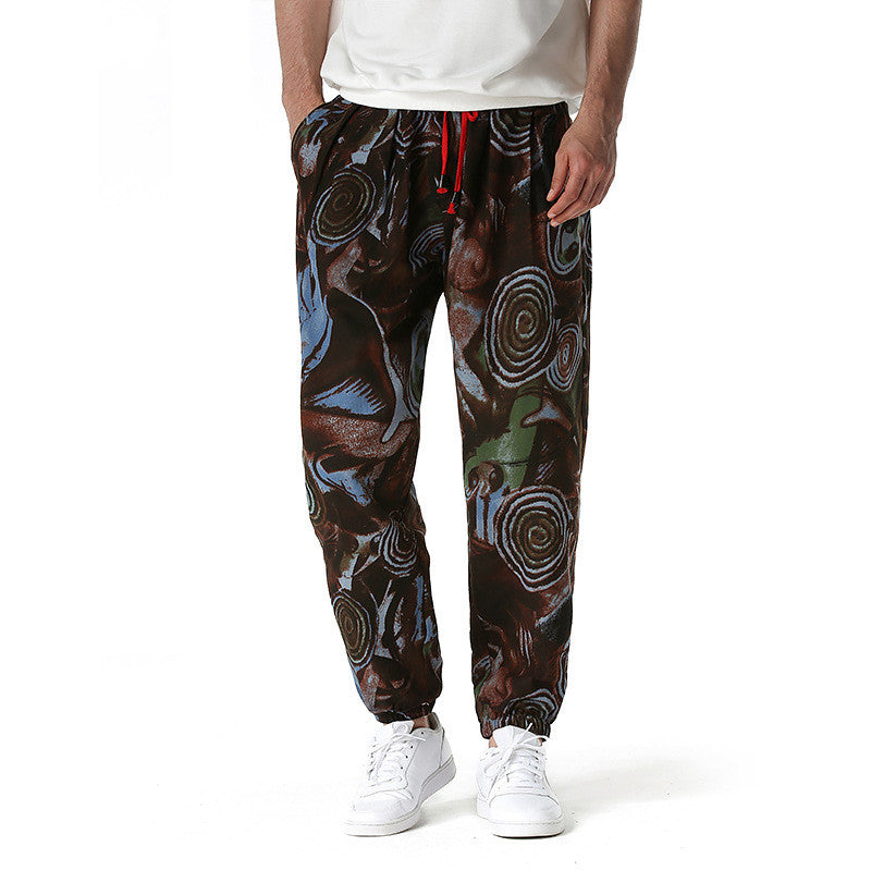Men's Cotton Linen Printed Pencil Pants