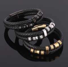 Men's Stainless Steel Woven Leather Bracelet MLS08