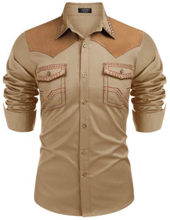 Western Denim Patchwork Men's Shirt