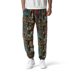 Men's Cotton Linen Printed Pencil Pants