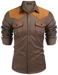 Western Denim Patchwork Men's Shirt