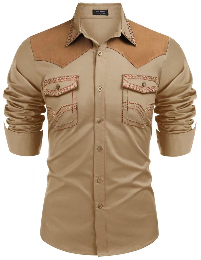 Western Denim Patchwork Men's Shirt