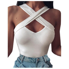 Cross Neck Backless V-Neck Women’s Top
