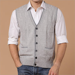 Men's Casual Jacquard Wool Cardigan Vest