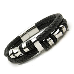 Men's Stainless Steel Woven Leather Bracelet MLS08