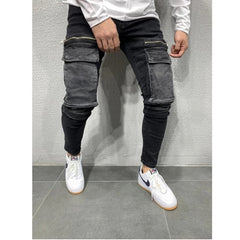 Men's Denim Casual Sweatpants with Zipper Pockets