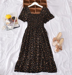 Square-neck Floral Dress