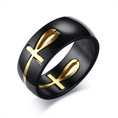 Men's Stainless Steel Black Gold Cross Ring
