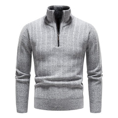 Men's Striped Fleece Stand Collar Pullover Sweater