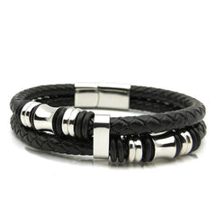 Men's Stainless Steel Woven Leather Bracelet MLS08