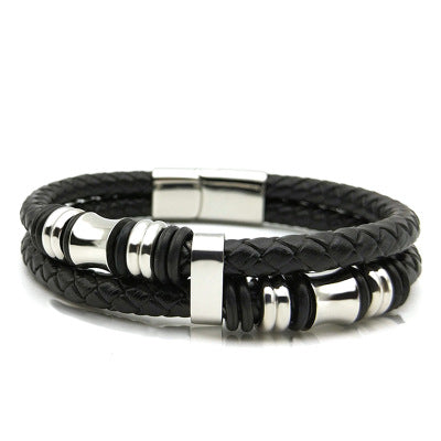 Men's Stainless Steel Woven Leather Bracelet MLS08