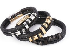 Men's Stainless Steel Woven Leather Bracelet MLS08